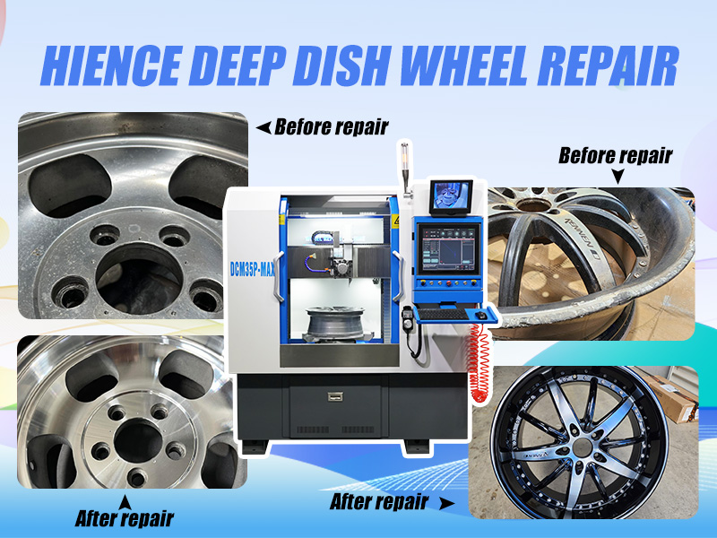 Wheel repair machine to repair deep dish wheels